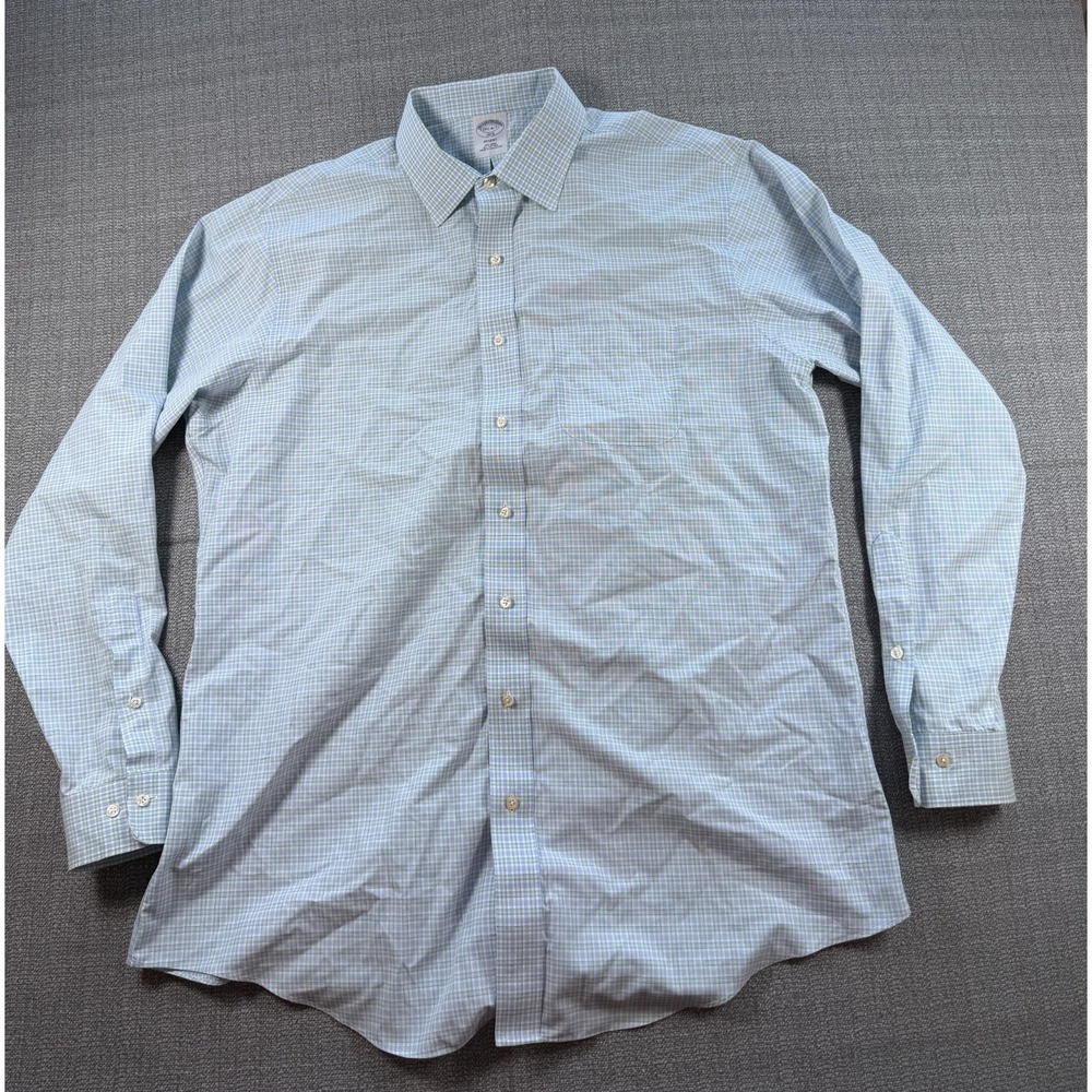 Brooks Brothers Regent Dress Shirt Mens 17.5 Multi Plaid Cotton Pleated Formal - Picture 1 of 4